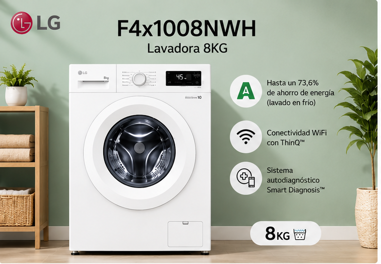 Lavadora LG 8KG – Modelo F4X1008NWH
