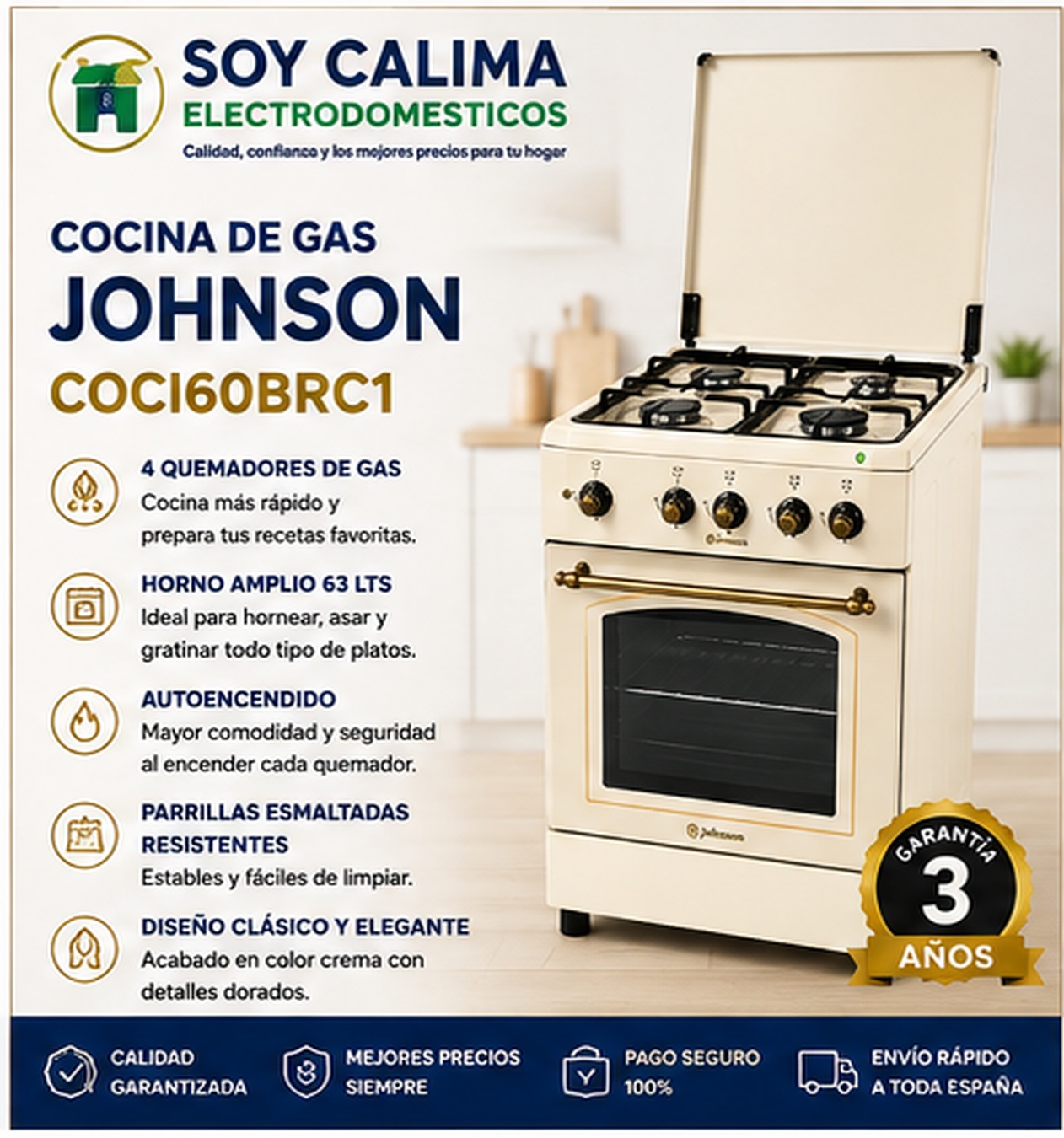 Cocina de gas Johnson COCI60BRC1