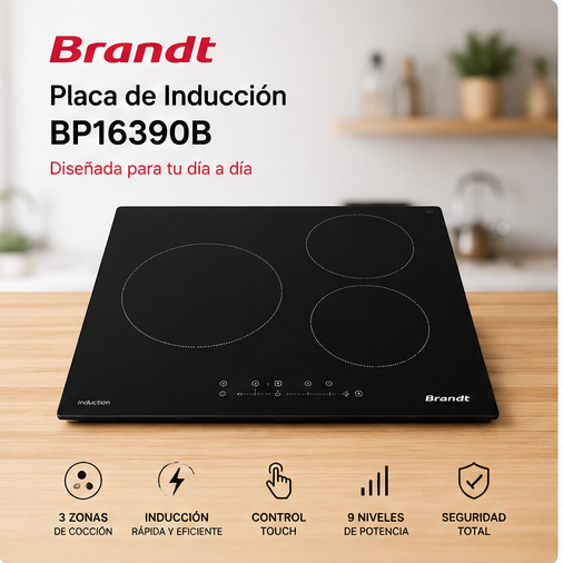 Brandt BP16390B – Placa de Inducción 60 cm, 3 Zonas