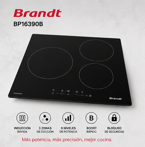 Brandt BP16390B – Placa de Inducción 60 cm, 3 Zonas - Imagen 2