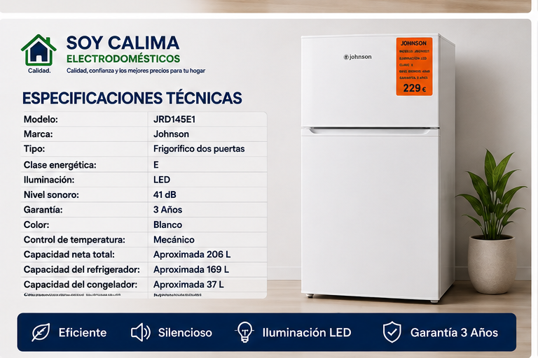 Johson Frigorifico JRD145E1 (Blanco y gris) - Imagen 3