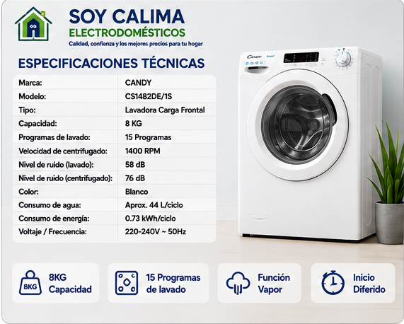 Lavadora Candy 8 KG CS1482DE/1S - Imagen 4