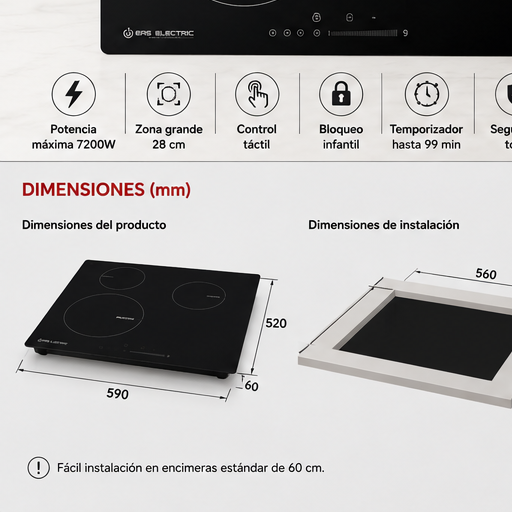 EAS Electric Inducción EMIH280-3FL – 60 cm – 3 Zonas - Imagen 7