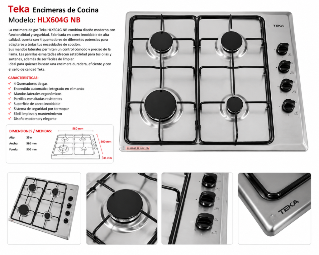 Teka encimeras de cocina HLX604G N/B- 4 Fueos