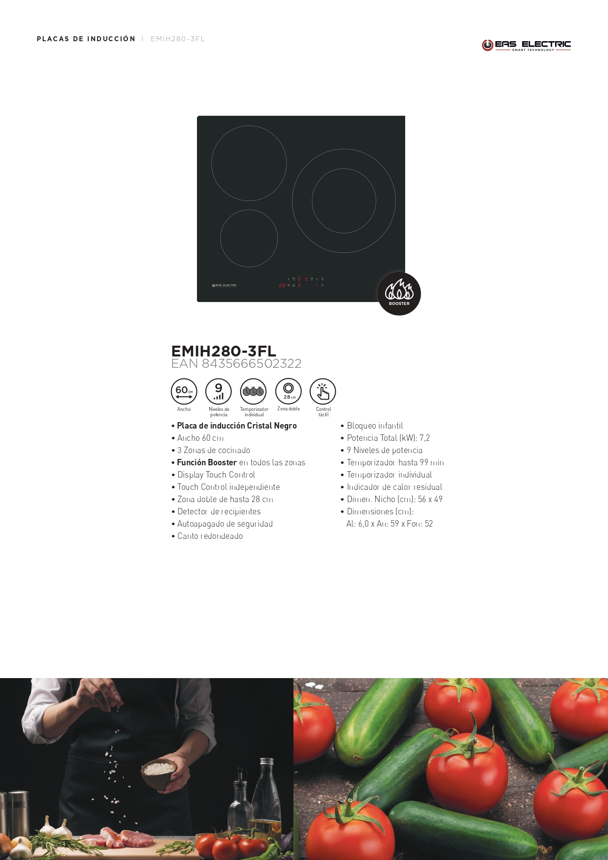 EAS Electric Inducción EMIH280-3FL – 60 cm – 3 Zonas - Imagen 2