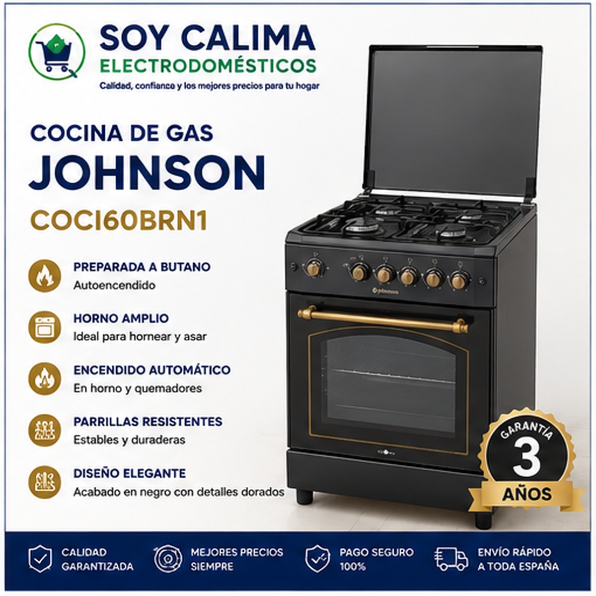 Cocina de gas Johnson COCI60BRN1 - Imagen 5