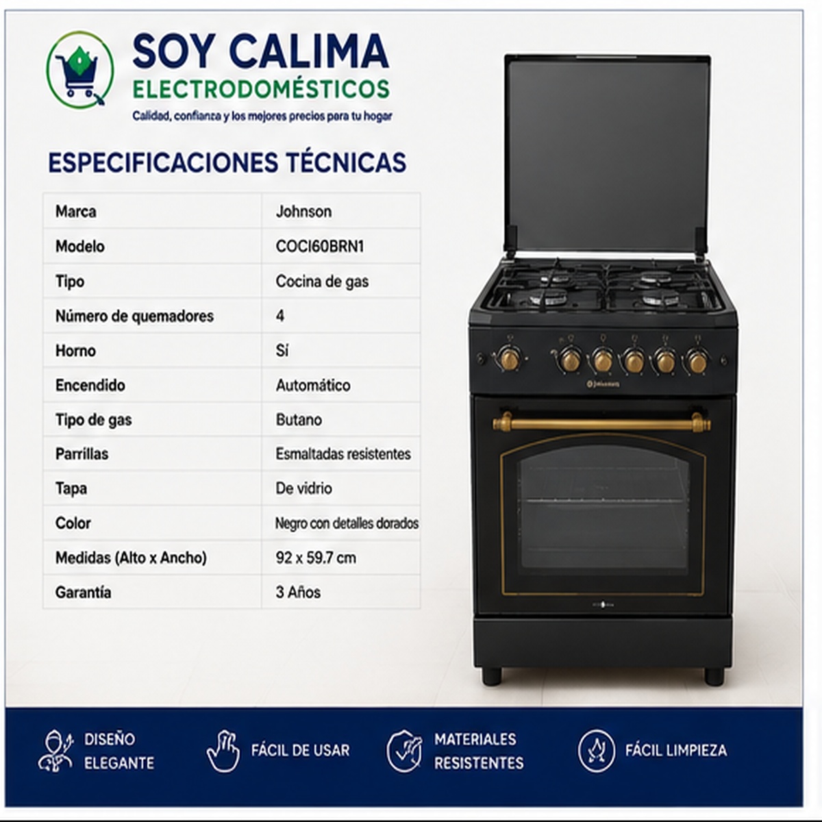 Cocina de gas Johnson COCI60BRN1 - Imagen 2