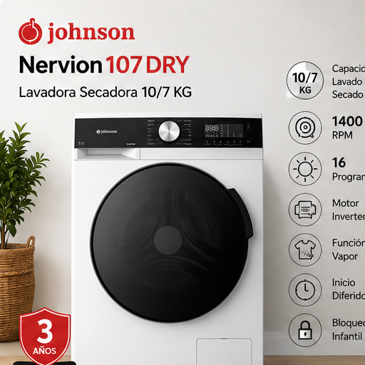 Lavadora-Secadora Johnson 10/7 KG – Modelo Nervion107DRY