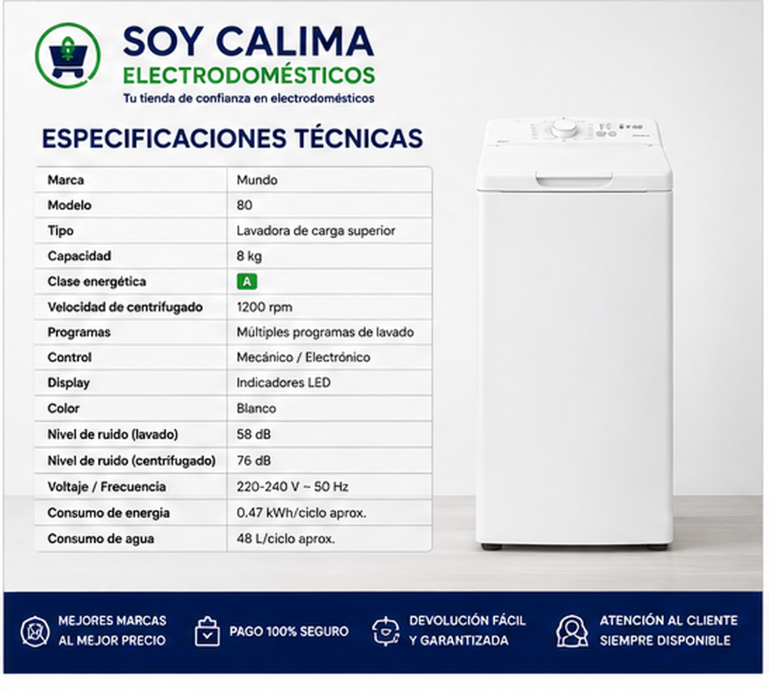 Lavadora de carga superior de 8 kg (Clase A) - Imagen 4