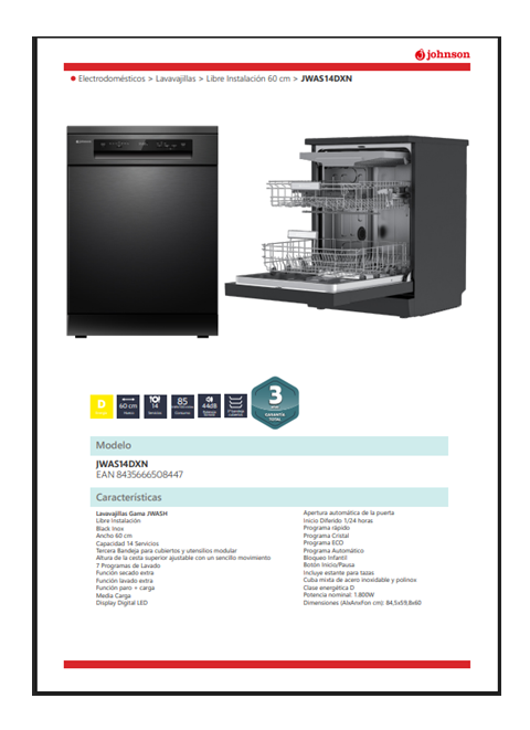 Johnson Lavavajillas JWAS14DX - Imagen 2